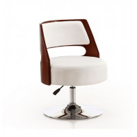 Manhattan Comfort AC034-WH Salon White and Polished Chrome Faux Leather Adjustable Height Swivel Accent Chair